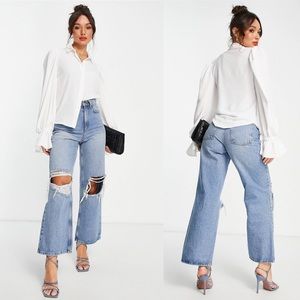 🆕 ASOS Design Volume Sleeved Soft Shirt with Ruffle Cuffs in Ivory